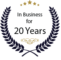 In Business for 20 Years badge